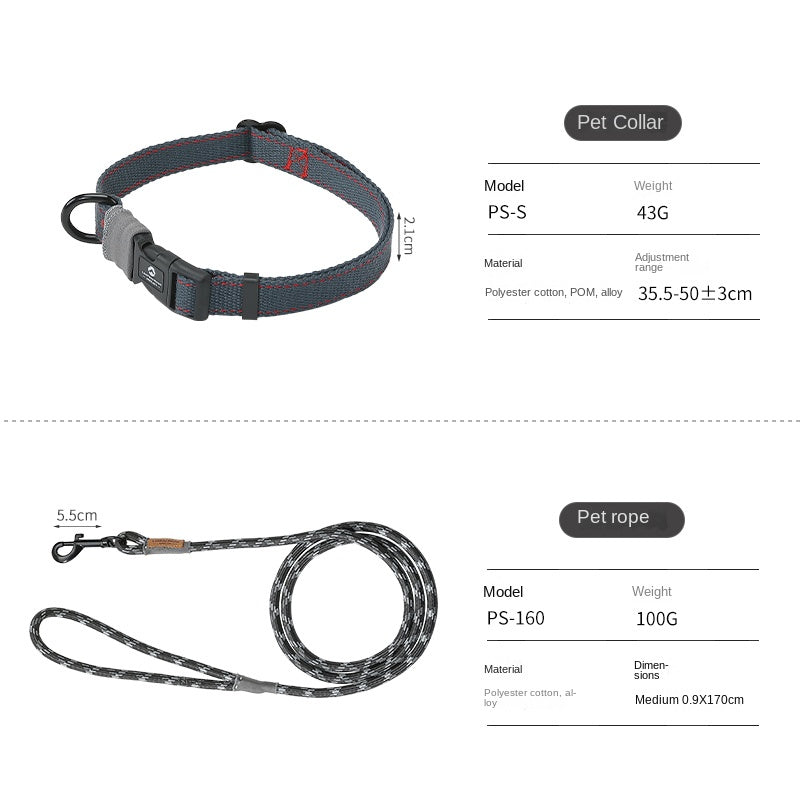 Campingmoon Reflective Dog Pet Collar & Leash Comfortable Durable Adjustable Traction Rope 360° Free Rotation Knot Pet Supplies PT-160 PT-S