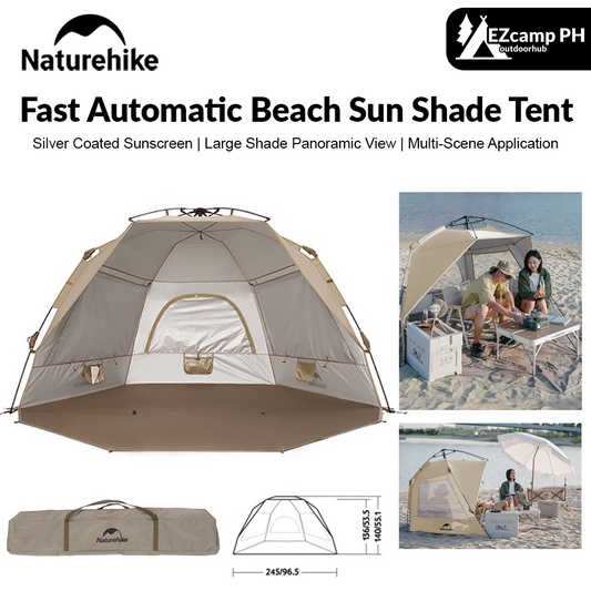 Naturehike Fast Automatic Beach Tent Silver Coated Sunscreen Shade for 3-4 Person Canopy Awning Tarp Waterproof Sunshade Outdoor Camping Panoramic View Breathable Quick Open Nature Hike