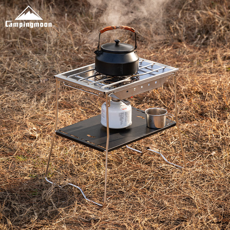 Campingmoon G-38 1 Unit IGT Table Frame Portable Foldable Multipurpose Stainless Steel 2 Level Integrated Grill Table Bridge Outdoor Camping BBQ Grill
