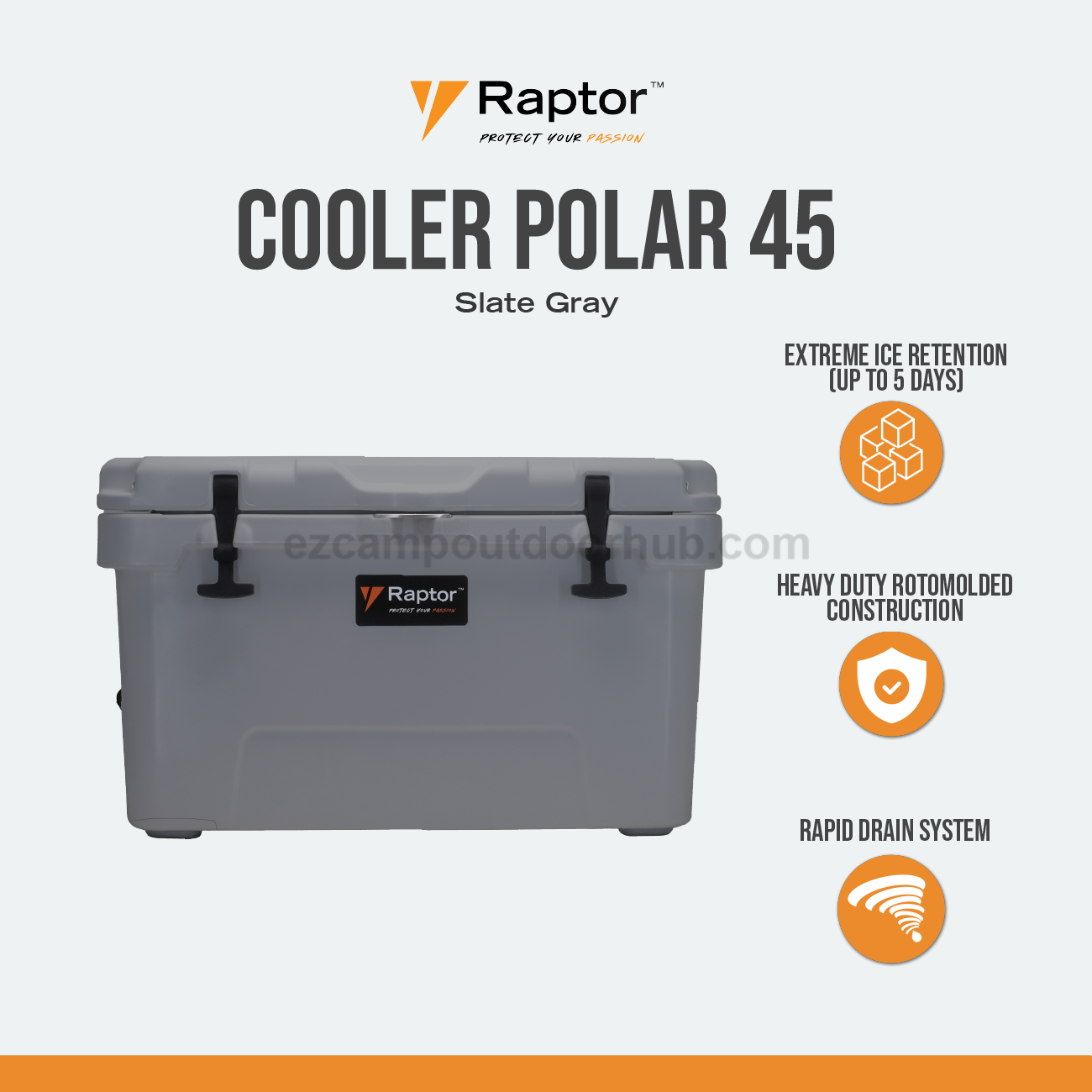 Raptor POLAR Hand Carry 45 45L Capacity Food Drink Ice Storage Chest Container Extreme Ice Retention Up To 5 Days Rotomolded Cooler Outdoor