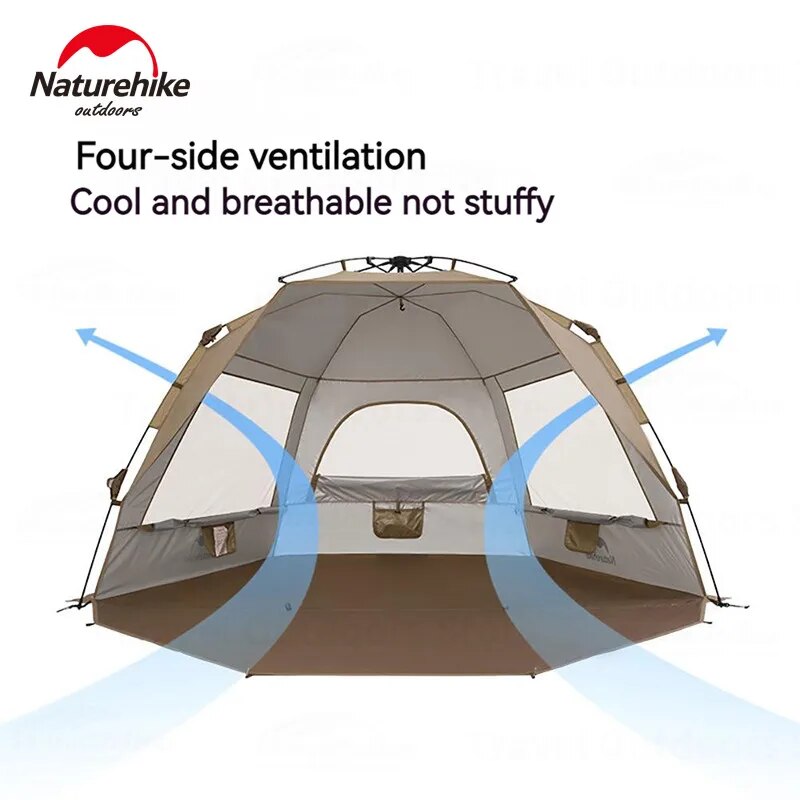 Naturehike Fast Automatic Beach Tent Silver Coated Sunscreen Shade for 3-4 Person Canopy Awning Tarp Waterproof Sunshade Outdoor Camping Panoramic View Breathable Quick Open Nature Hike