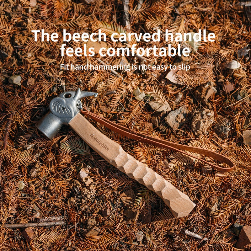 Naturehike Elephant Head Multifunctional Outdoor Camping Hammer Peg Nail Ground Stakes Puller Equipment Pegs Pulling Tool Solid Wood Comfortable Grip Handle Copper Head Shock Absorbing Noise Reduction Mallet Nature Hike