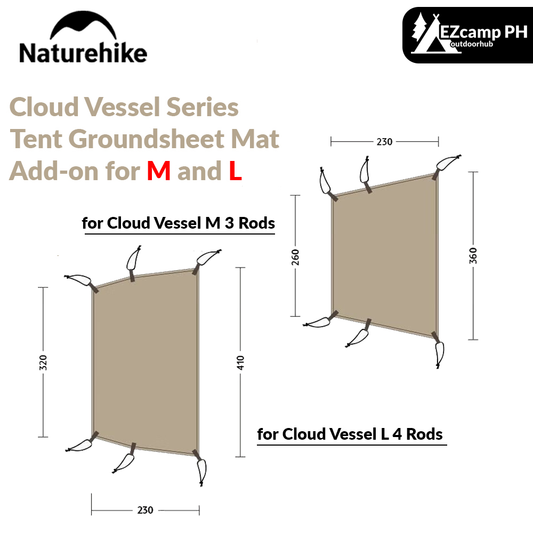 Naturehike Cloud Vessel Series Groundsheet Mat Camping Tent Add-on for Medium 3 Rods and Large 4 Rods Ground Sheet Bottom Pad Outdoor 300D Oxford Cloth Waterproof Footprint Nature Hike Addon M L