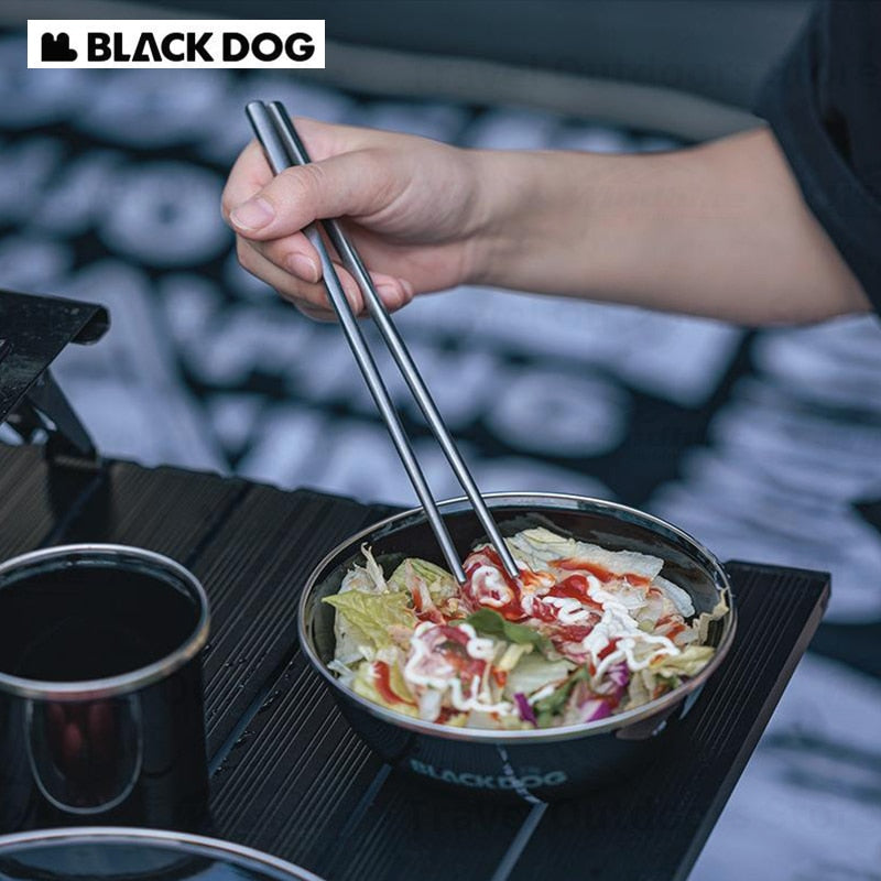 BLACKDOG Retro Style Utensil Set Portable Ultralight 304 Stainless Steel 4 In 1 Spoon Fork Knife Chopsticks With Black Storage Bag Cutlery Set Tableware Dining Camping Hiking Picnic Beach Travel Heavy Duty Original Black Dog