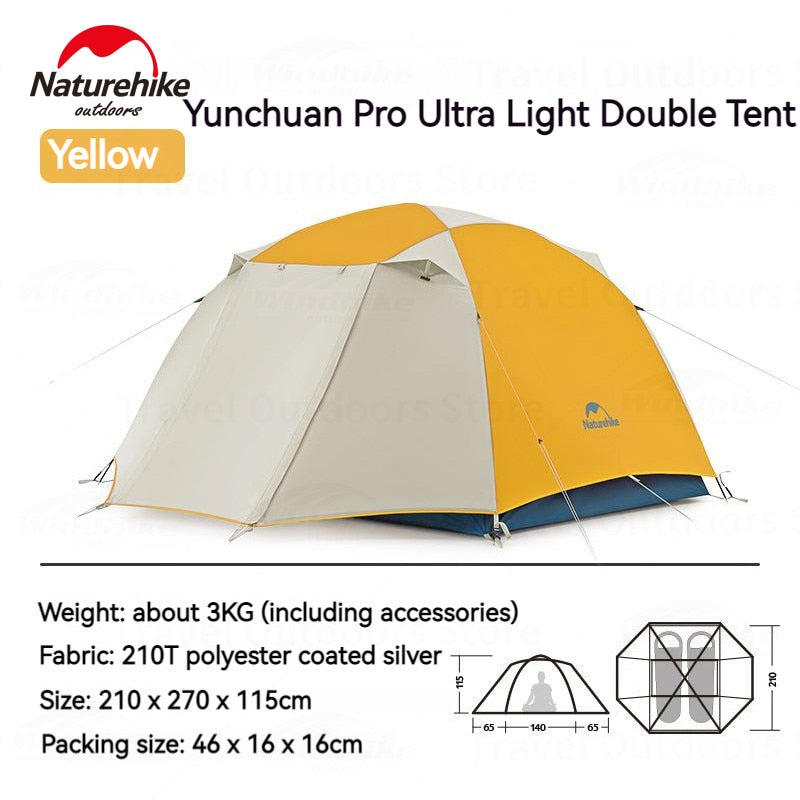 Naturehike CLOUD RIVER PRO 2 / 3 Person Ultralight Camping Hiking Tent Waterproof Silver Coated 2-Door Awning Aluminum X Cross Bar Pole Backpacking