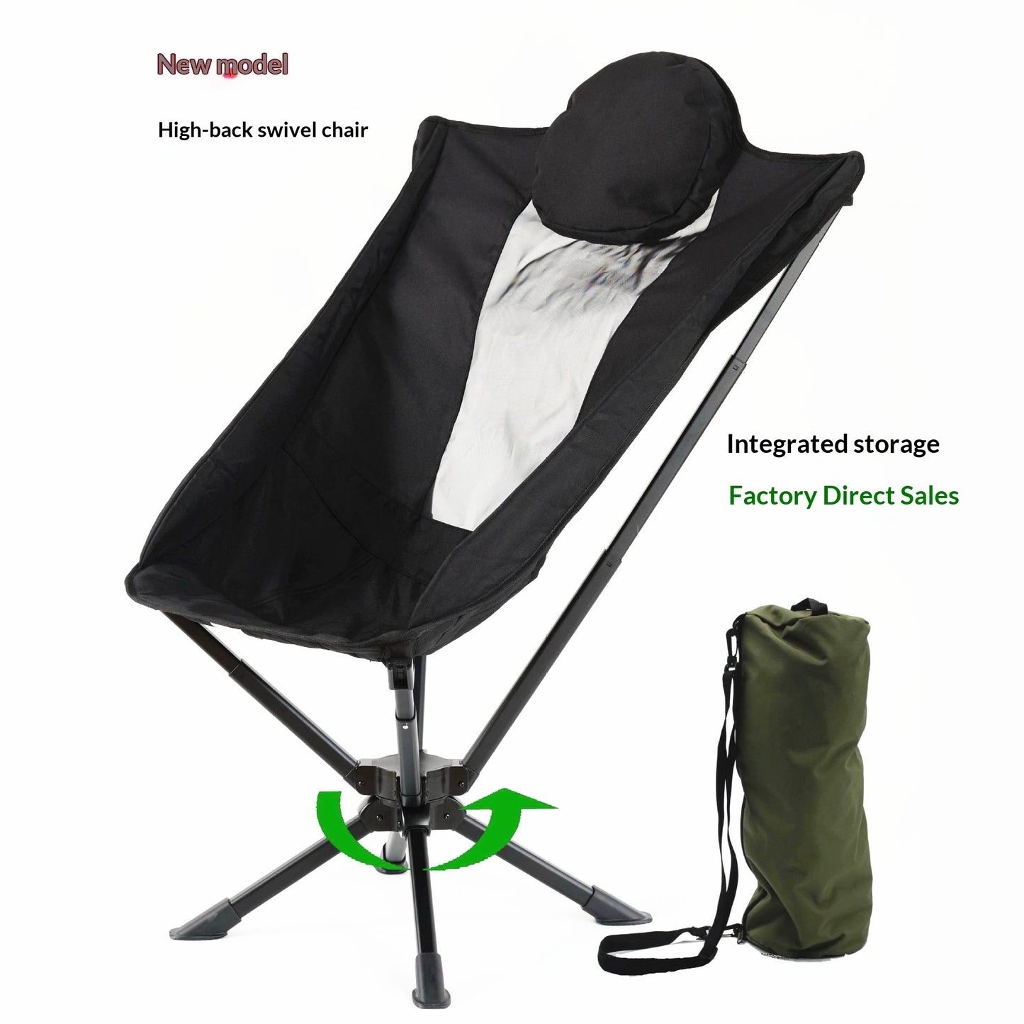 Swivel High Back Moon Chair Portable Ultralight Aluminum Frame Folding 360 Rotating Chair 150kg Max Load Camping Outdoor Travel