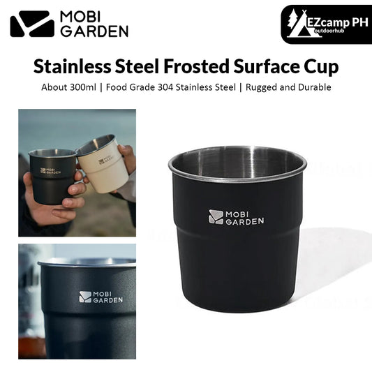 Mobi Garden Stainless Steel Frosted Surface Cup Food Grade 300ml Drinking Water Beer Tea Coffee Glass Small Portable Outdoor Camping Picnic Tableware Utensil Heavy Duty Black White Mobigarden