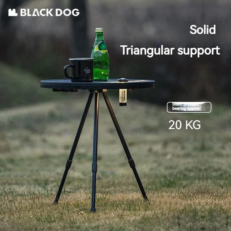 BLACKDOG by Naturehike TWILIGHT Portable Round Side Table Height Adjustable 3-Legged Stable Telescopic Tripod Structure 20kg Max Load Coffee Tea Outdoor Camping Folding Ultralight Aluminum PE Acrylic Black Dog Nature Hike