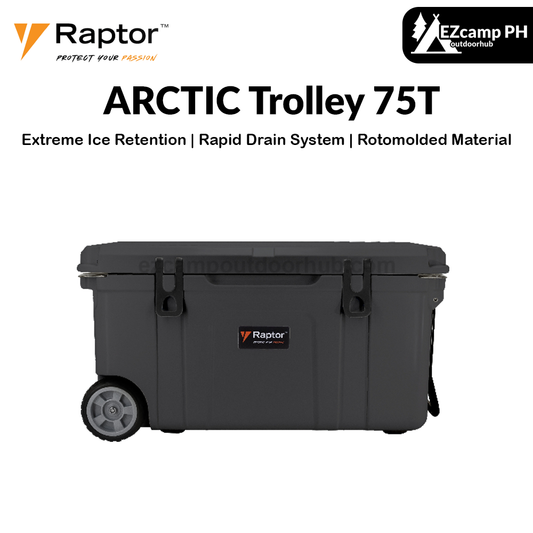 Raptor ARCTIC Trolley 75T 75L Large Capacity Food Drink Ice Storage Chest Container Rapid Drain System Extreme Ice Retention Rotomolded Cooler Outdoor