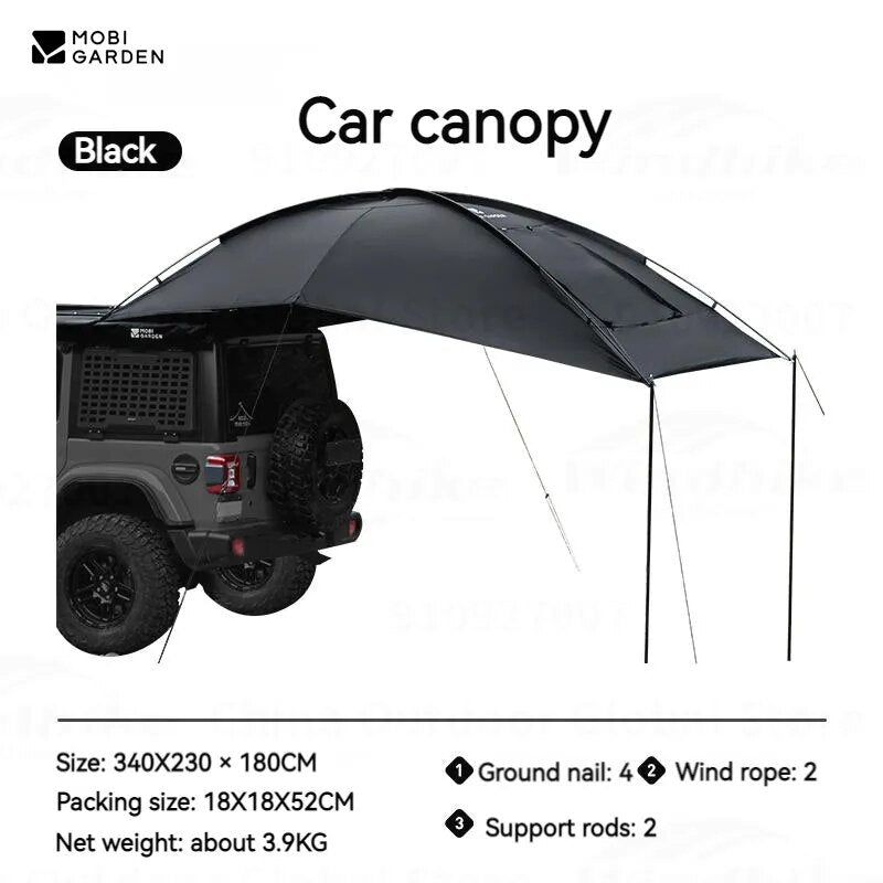 MOBI GARDEN Car Canopy Outdoor Portable Lightweight Convenient Black Advance Car Rear Canopy Car Side Tent Car Tail Tent Waterproof Sunscreen