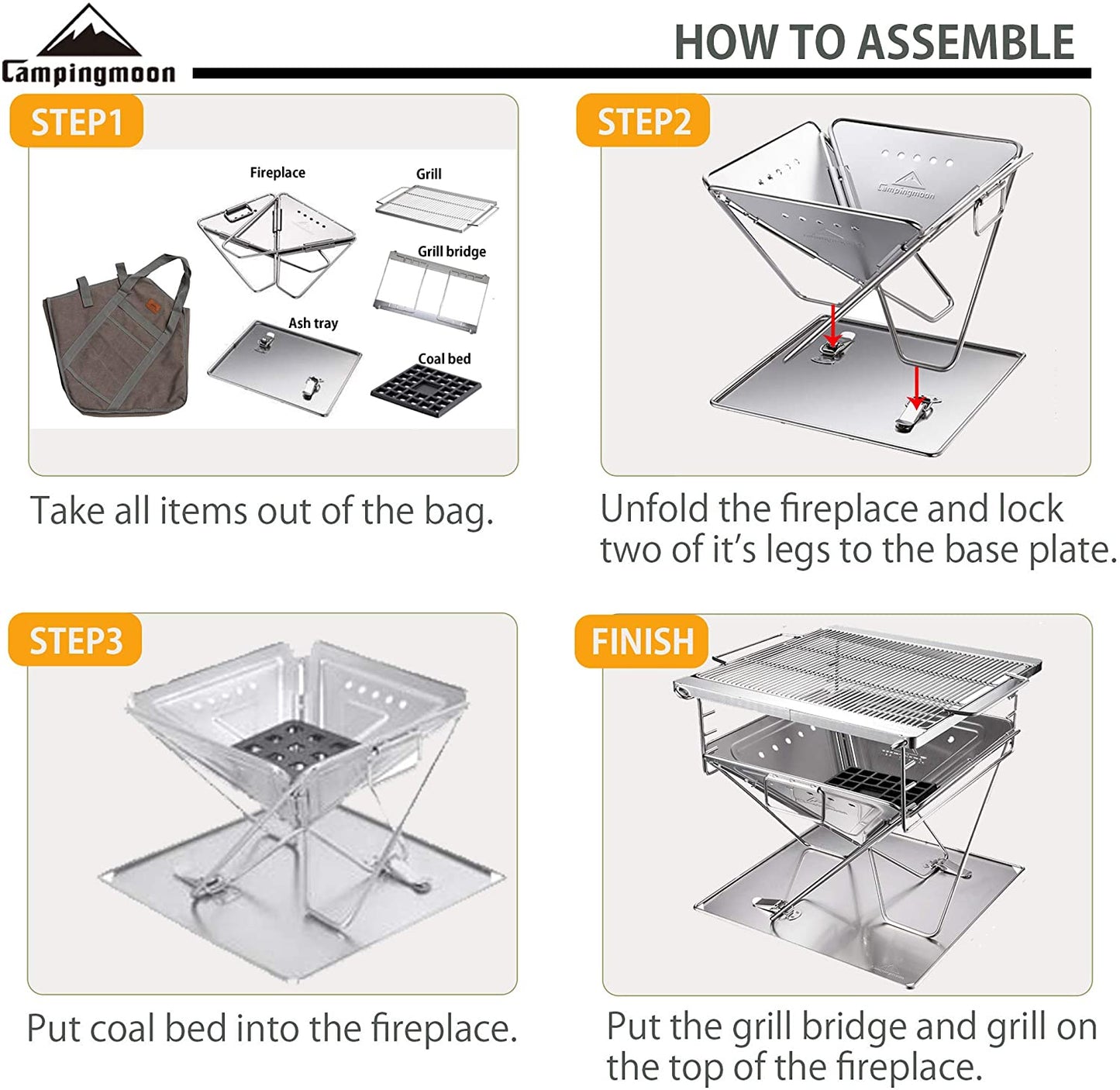 Campingmoon Large opvouwbare multifunctionele grill Campingmoon Large opvouwbare multifunctionele grill