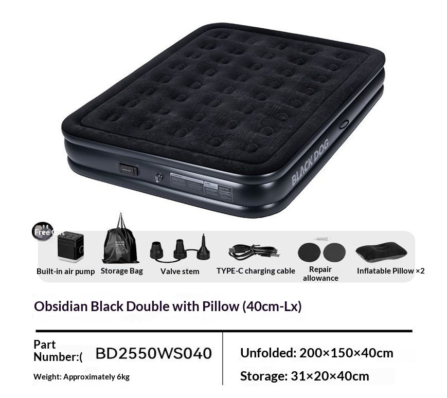Blackdog CLOUD NEST Automatic Air Inflatable Bed Sleeping Pad 1-2 Persons Camping Home Use Single Queen Size Mattress Built-in Electric USB Charging Air Pump Lamp