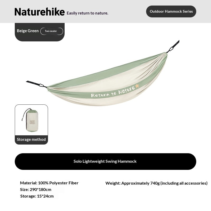 Naturehike Lightweight Swing Hammock Anti-Rollover Comfortable Skin-Friendly Load Bearing Up To 200kg Suspension Bed Outdoor Camping Travel Gear
