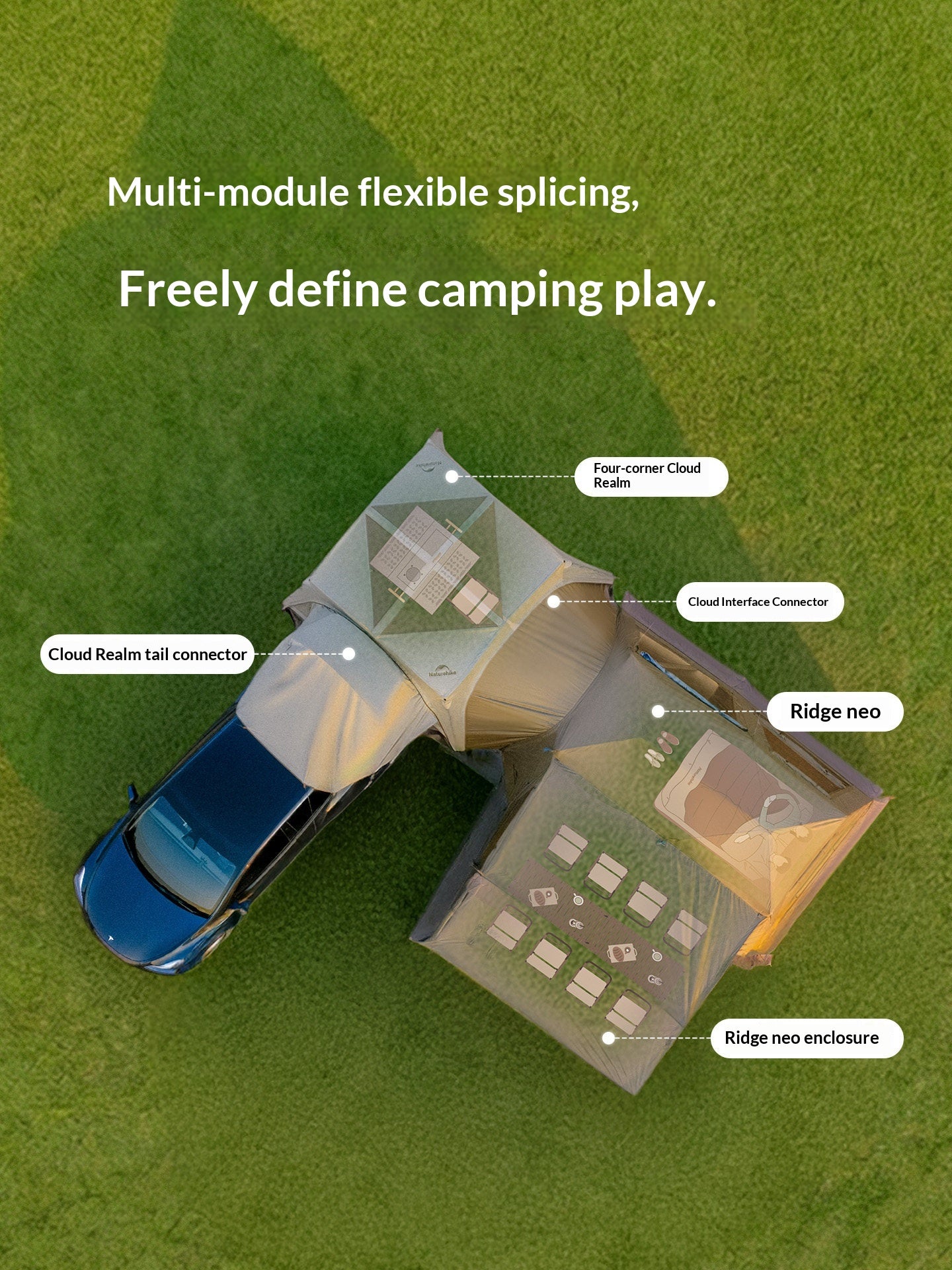 Naturehike VILLAGE 13 NEO Automatic Tent Cabin Style Multiple Settings Tent 1 Bedroom 1 Living Room Ti Black Coated Sunscreen 6 Person Outdoor