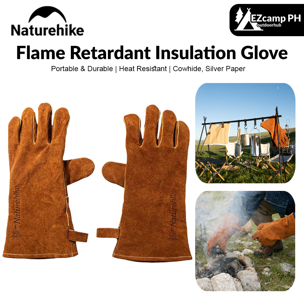 Naturehike Flame Retardant Insulation Glove Outdoor Heat Insulation Safety Working BBQ Gloves Cowhide Leather Fire Resistant Oven Cooking Anti Scald Camping Outdoor Camping Hiking Picnic Beach Original Nature Hike