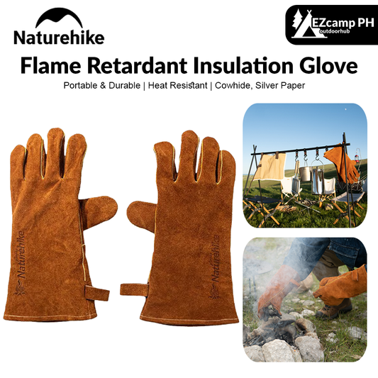 Naturehike Flame Retardant Insulation Glove Outdoor Heat Insulation Safety Working BBQ Gloves Cowhide Leather Fire Resistant Oven Cooking Anti Scald Camping Outdoor Camping Hiking Picnic Beach Original Nature Hike