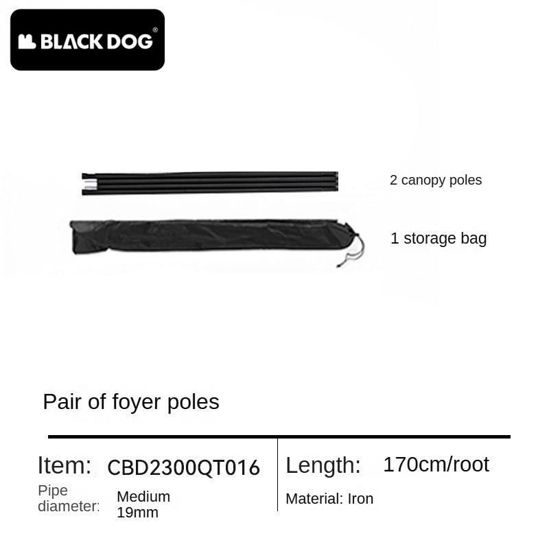 Blackdog Tarp Canopy Awning Tent Steel Black Pole Rod 2pcs Per Pack with Storage Bag 170cm Length 19mm Diameter Heavy Duty Original Black Dog