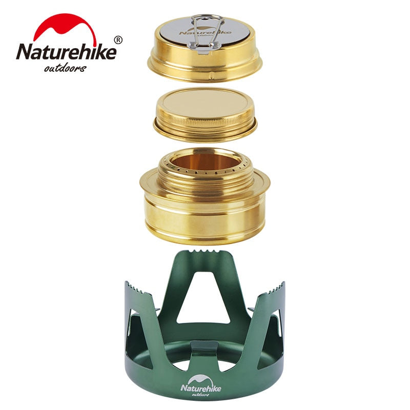 Naturehike Mini Alcohol Gas Fuel Stove with Carry Bag Lightweight Portable Outdoor Brass Spirit Burner Aluminum Stand Camping Picnic Backpacking Hiking Nature Hike