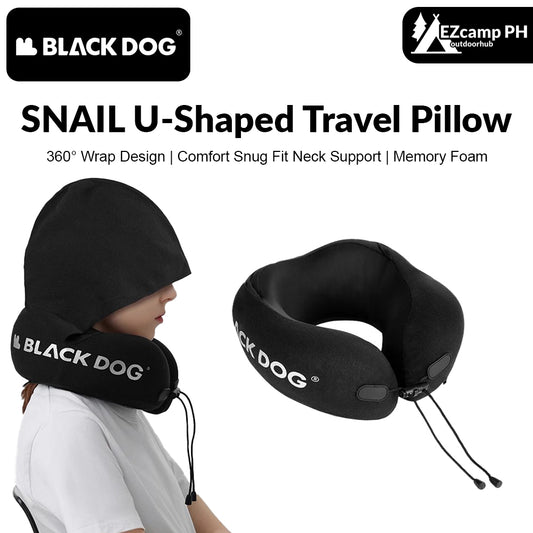 BLACKDOG by Naturehike SNAIL U-Shaped Hooded Memory Foam Black Travel Pillow Comfortable Snug Fit 360° Wrap Design Portable Neck Support Hood Head Cover Headrest with Storage Bag Black Dog Nature Hike