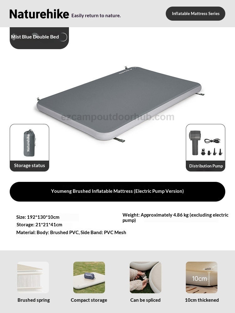 Naturehike FEATHER Series Air Inflatable Bed Foam Topped Padded 10CM Thick Sleeping Pad Optional Electric Or Manual Air Pump Unlimited Splicing Outdoor