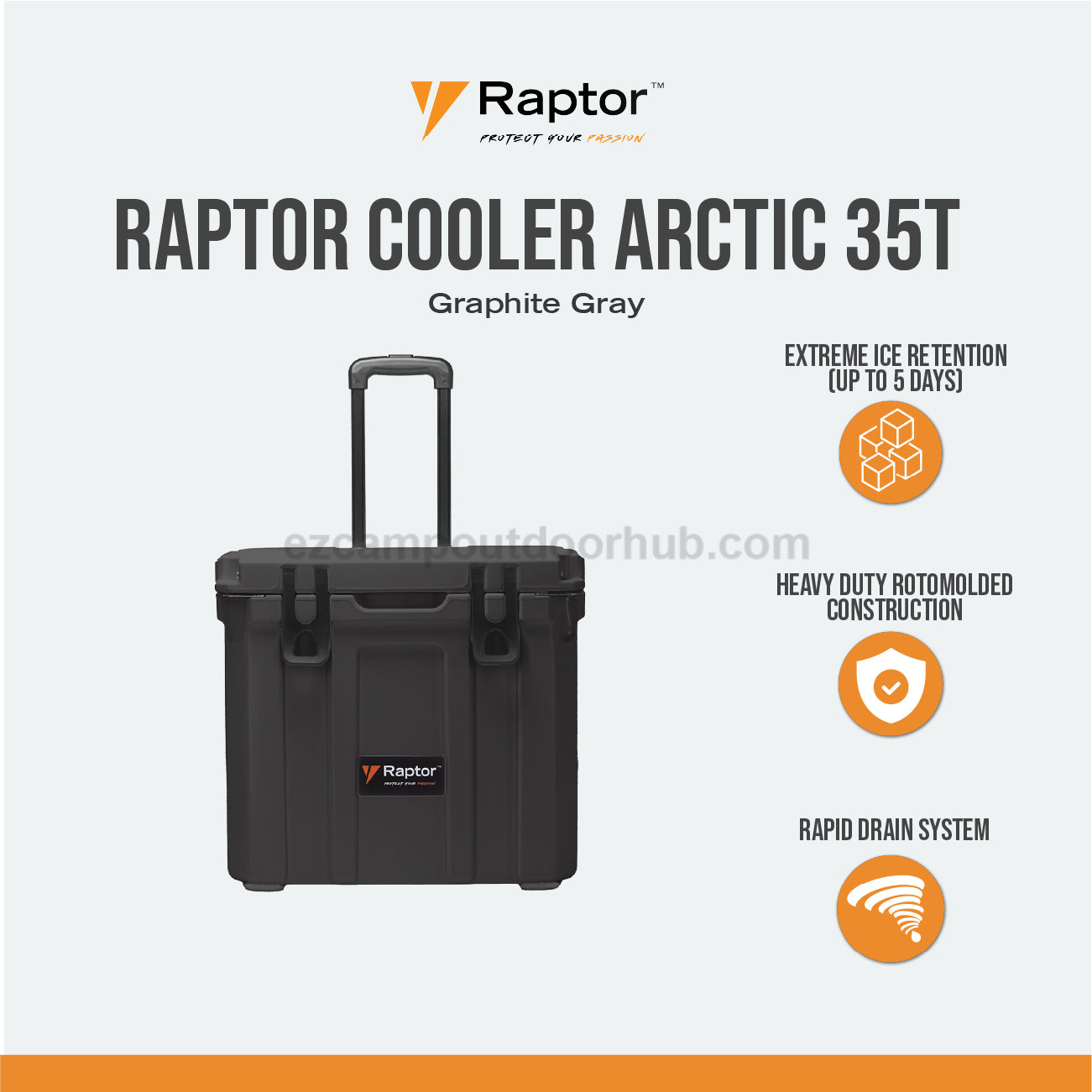 Raptor ARCTIC Trolley 35T 35L Large Capacity Food Drink Ice Storage Chest Container Extreme Ice Retention Up To 5 Days Rotomolded Premium Cooler Outdoor