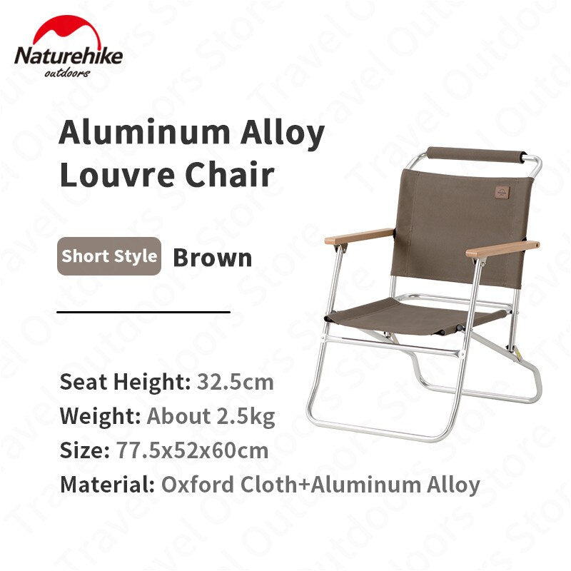 Naturehike Foldable Louvre Kermit Chair Portable Ultralight Folding Chair High Low Outdoor Seat Aluminum Alloy Bracket Canvas Material 120kg Max Load