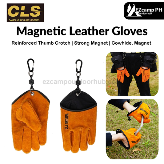 CLS Magnetic Leather Gloves Strong Magnetic Hanging Gloves Camping Equipment Tool BBQ Grill Working Leather Fire Retardant Insulated Non-Slip Gloves