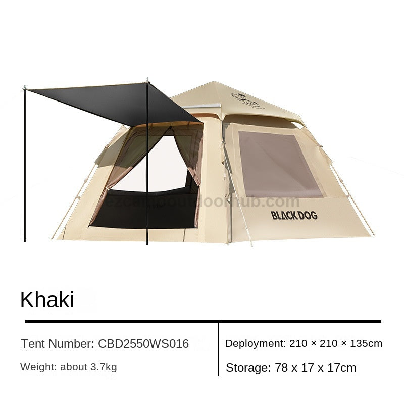 Blackdog LEISURE 2.1 Base Automatic Tent Portable Foldable 2-4 Persons Quick Open Picnic Tent 2 Door Window Design Waterproof Camping Sunshade Silver Coated