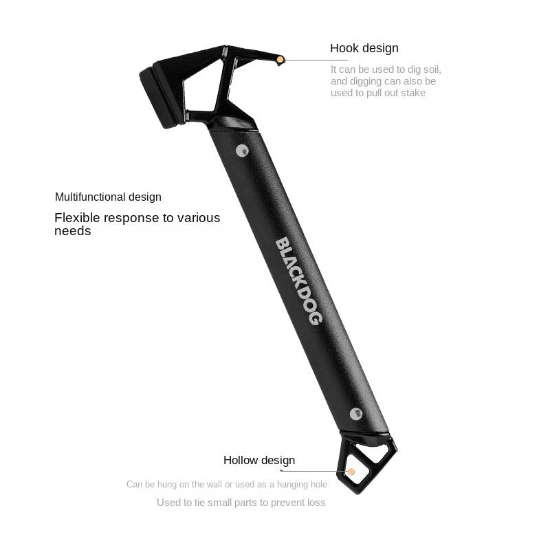 BLACKDOG Camping Black Hammer Multifunctional Aluminum Cast Iron Peg Stakes Ground Nail Hook Pull Design Outdoor Hiking Travel Beach Survival Gear