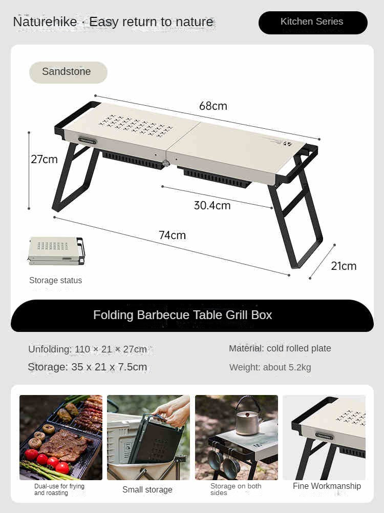 Naturehike Folding Barbecue Table Grill Box Portable Lightweight Multifunctional Foldable Black White BBQ Grill Rack Stove Table Supply Camping Outdoor Cooking Hiking Picnic Barbecue Beach Travel Heavy Duty Original Nature Hike