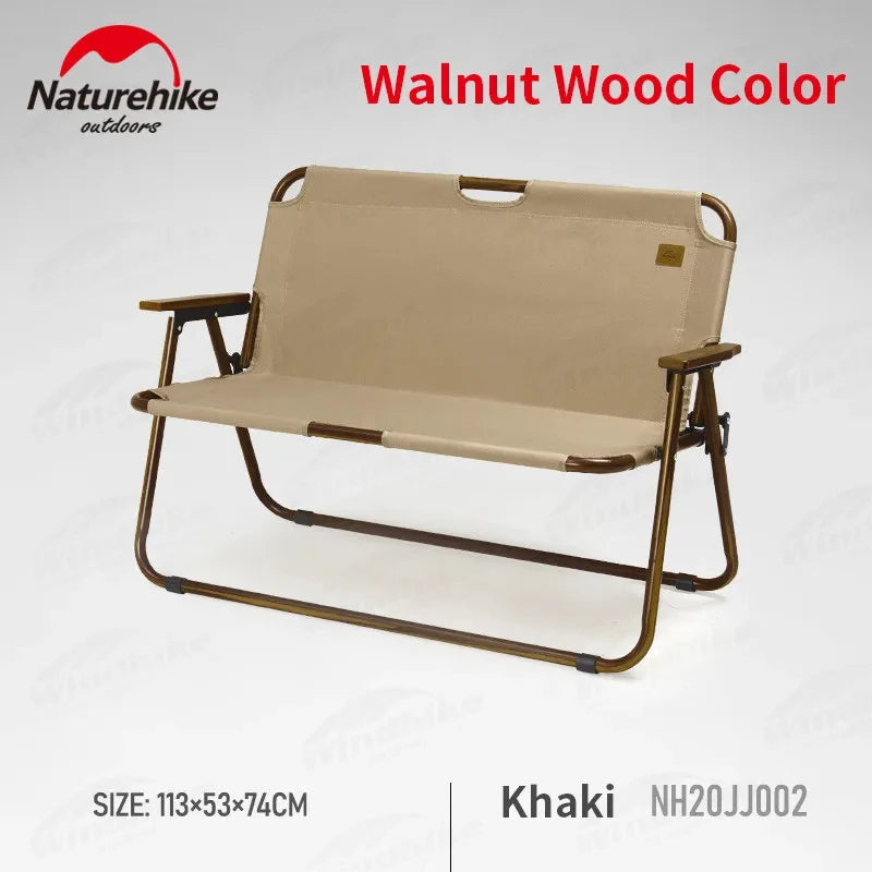 Naturehike Foldable Double Camping Chair Outdoor Portable Lightweight Wood Grain Seat Folding Dual Bench 160KG Max Load Camp Aluminum Alloy Hiking Beach Picnic Travel Heavy Duty Original Nature Hike