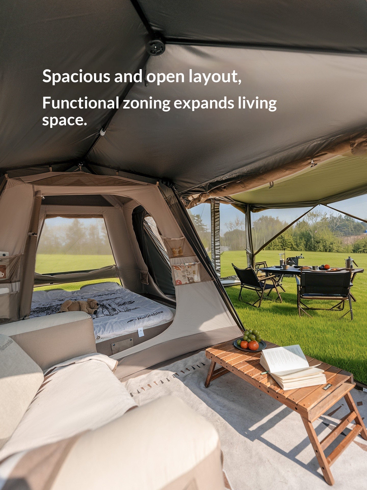 Naturehike VILLAGE 13 NEO Automatic Tent Cabin Style Multiple Settings Tent 1 Bedroom 1 Living Room Ti Black Coated Sunscreen 6 Person Outdoor