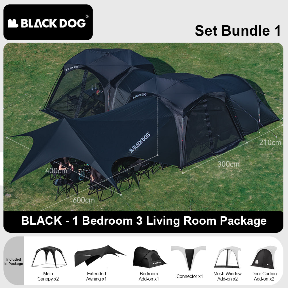 BLACKDOG by Naturehike DOME SKY Automatic Multiple Setting Canopy Tent Unlimited Connection Bedroom Awning Living Area Waterproof Outdoor Camping Vinyl Coated UPF100+ UV Sun Protection Black White Fast Build 4-12 Person Large Space Heavy Duty Shelter