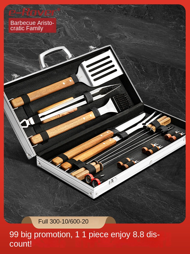Redfox E-Rover 18pcs BBQ Tool Set Multifunctional Barbecue Grill Utensil Spatula Tong Clip Skewer Knife With Elegant Case Outdoor Camping Cooking Accessories