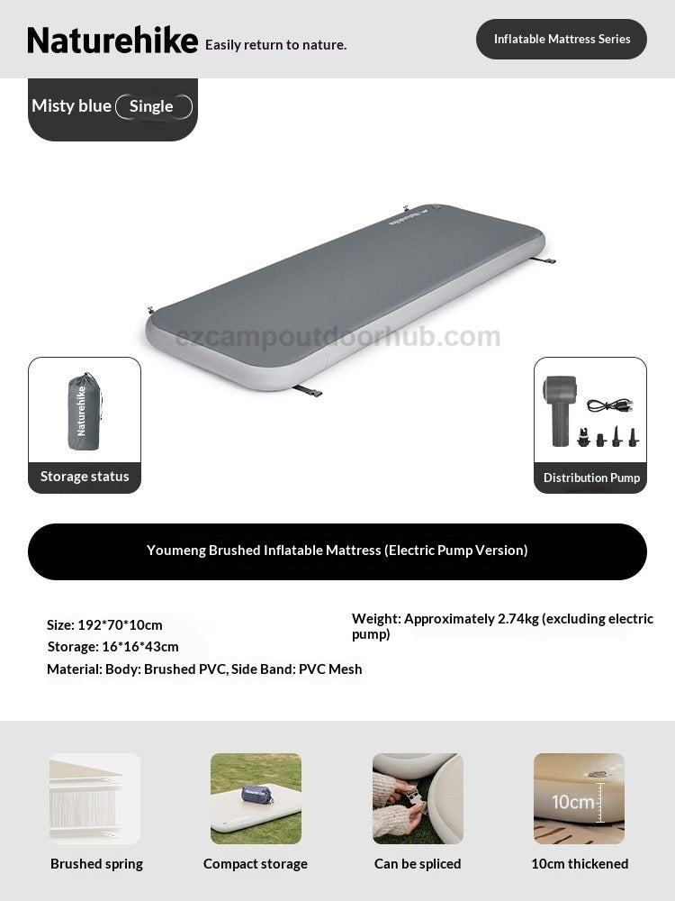 Naturehike FEATHER Series Air Inflatable Bed Foam Topped Padded 10CM Thick Sleeping Pad Optional Electric Or Manual Air Pump Unlimited Splicing Outdoor