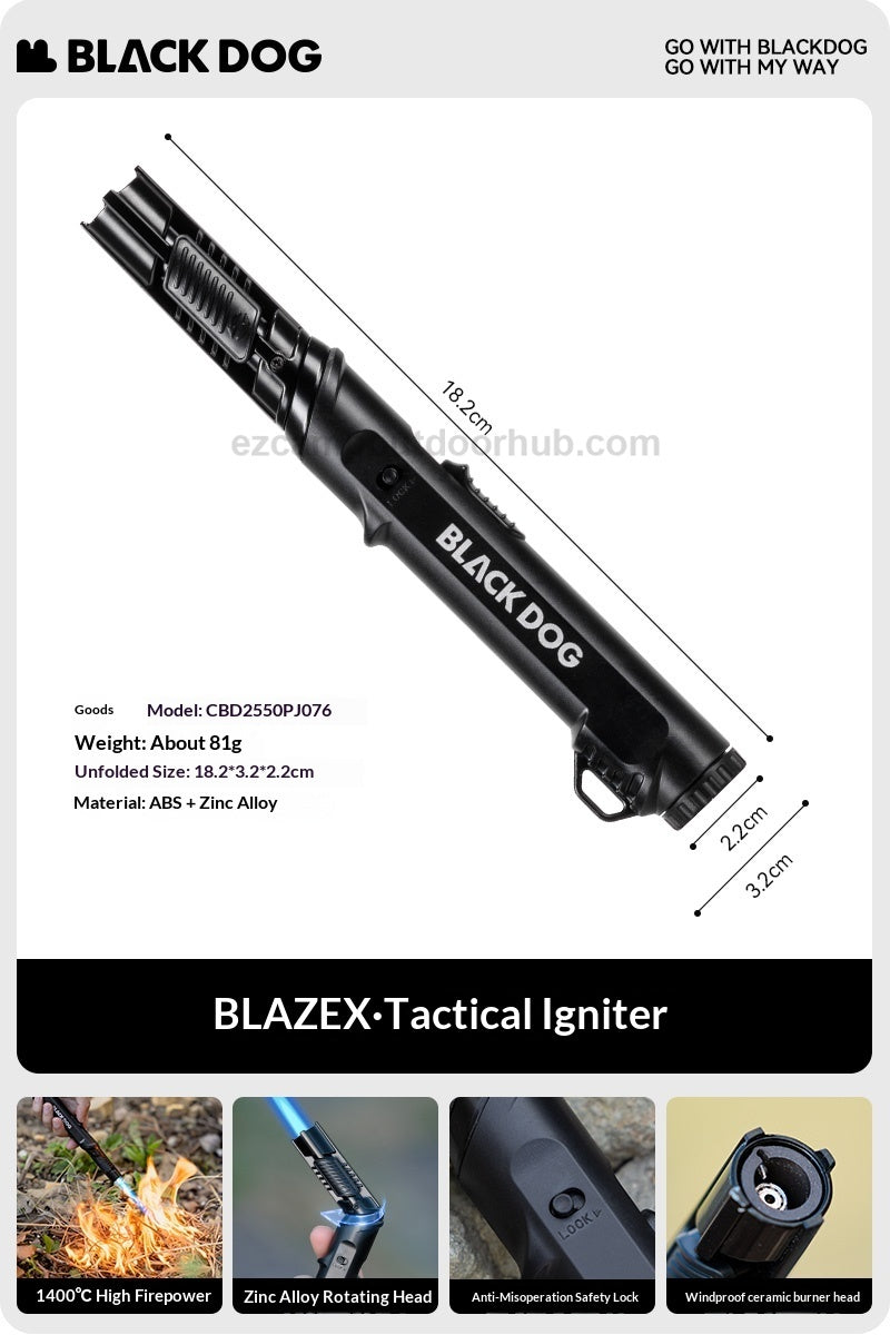 Blackdog BLAZE X Tactical Igniter Portable Lightweight Handheld Black Torch Lighter Blow Torch Gun Rotating Head Windproof Outdoor Camping