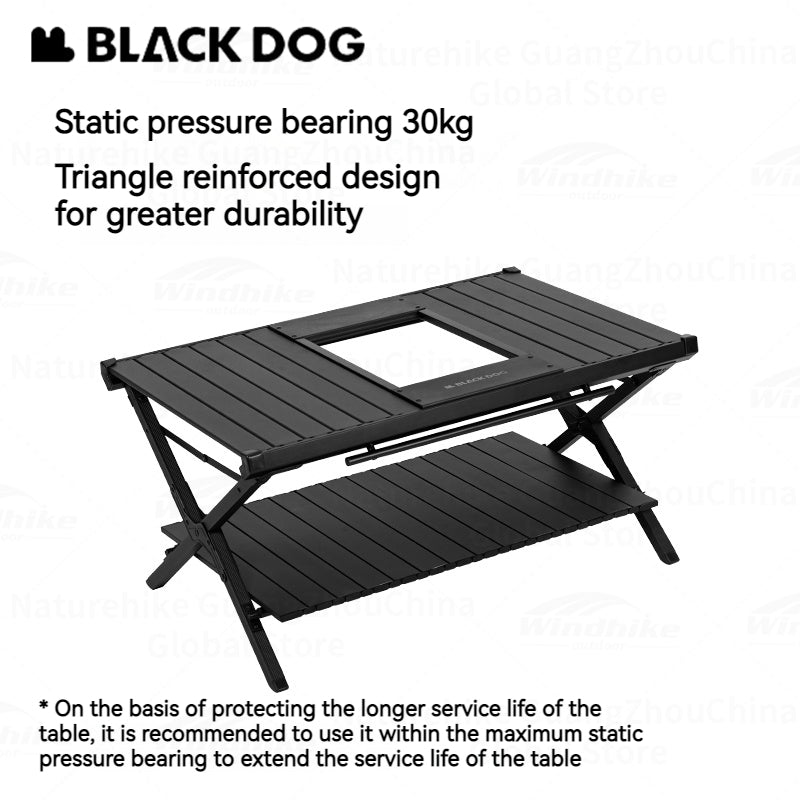 BLACKDOG Folding IGT Dining Table Outdoor Desktop Aluminum Alloy Portable Lightweight Egg Roll Table Camping Hiking Picnic Beach Travel Heavy Duty Original Black Dog