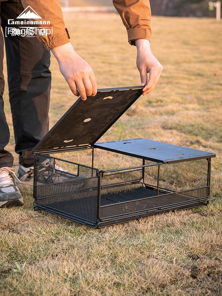 Campingmoon IGT Storage Rack 2-Unit Multipurpose Integrated Grill Table Stackable Rack Collapsible Outdoor Folding Desktop Storage Container CK-51BK