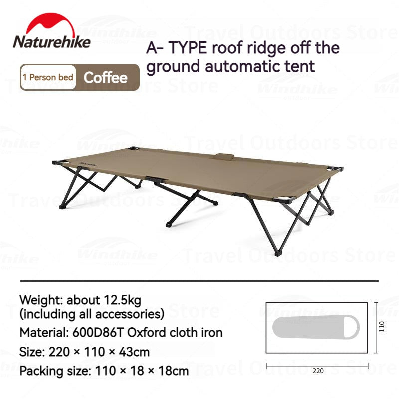 Naturehike A-TYPE Series Off the Ground Automatic Camping Tent for 1 and 2 Person 210D Outdoor Waterproof Folding Bed Cot + Shelter Easy Quick Setup