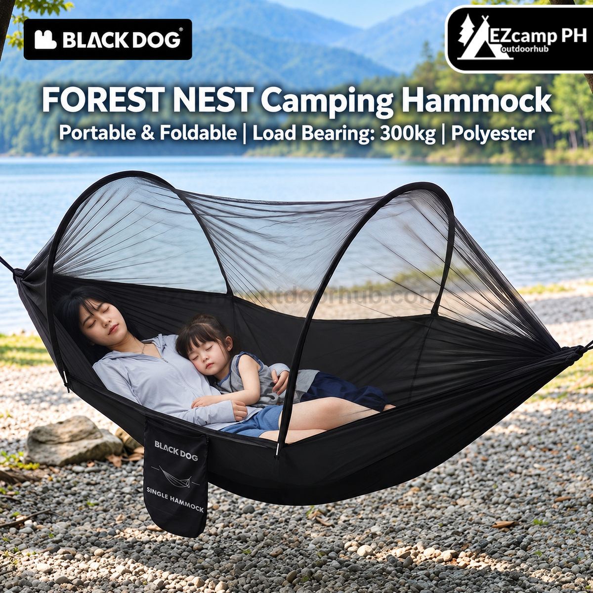 Blackdog FOREST NEST Camping Hammock With Mosquito Net Cover Outdoor Hanging Sleeping Bed 300kg Max