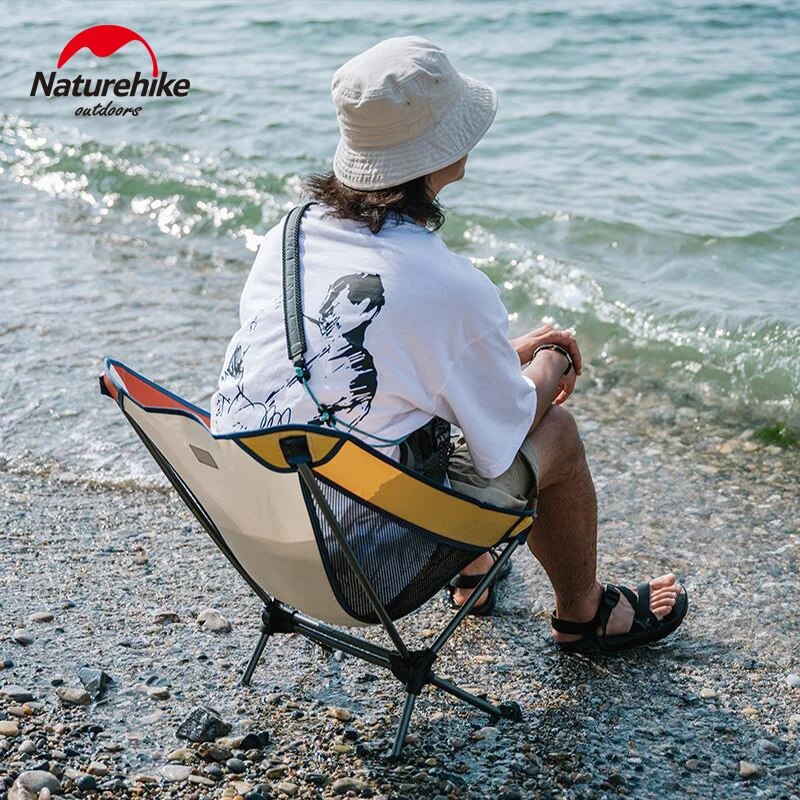 Naturehike YL08 Small Moon Camping Chair Outdoor Portable Folding Relax Seat Ultralight Only 878g Hiking Backpacking Foldable 7075 Aluminum Alloy Polyvinyl Fiber Cloth Nature Hike Heavy Duty Lightweight