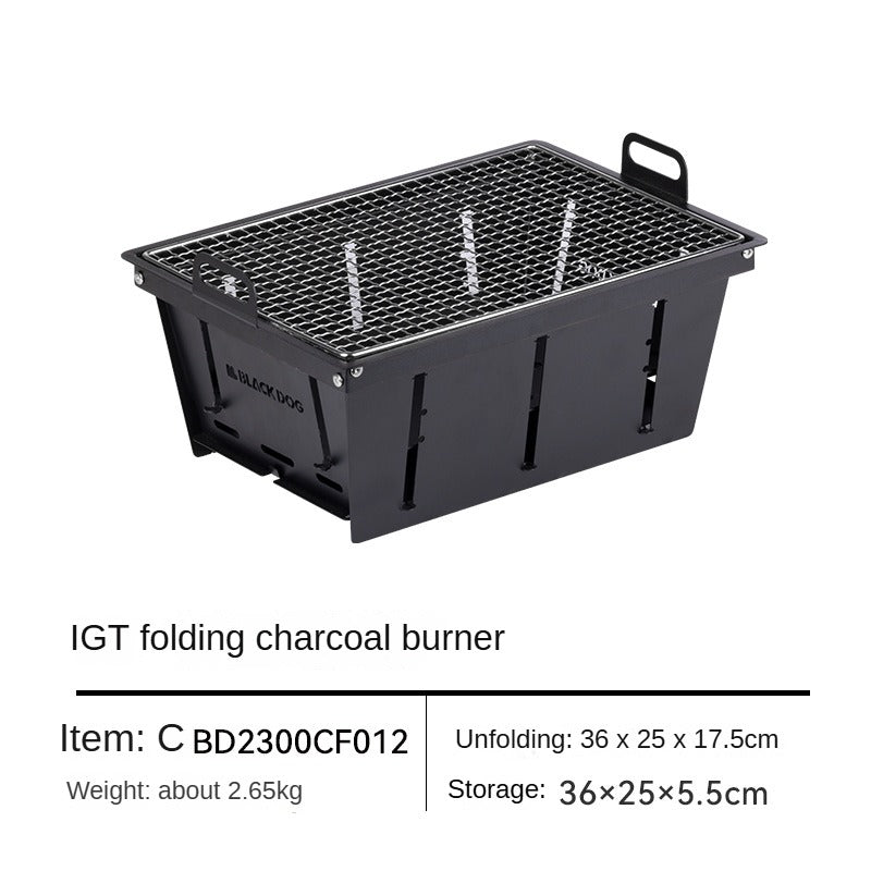 BLACKDOG Portable Multifunction IGT Black Steel Charcoal Grill Add-on Foldable Carbon Oven Accessories for IGT Table 1-Unit Size Outdoor Hiking Camping Heavy Duty Original Black Dog