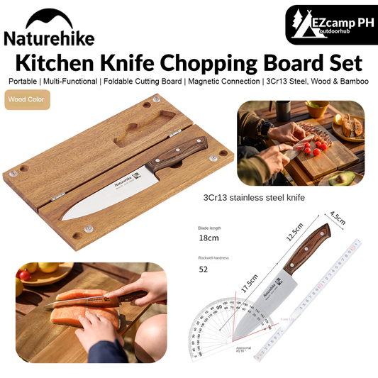 Naturehike Portable Kitchen Knife Chopping Board Set Magnetic Stainless Steel Knife Outdoor Travel Multifunctional Cookware Foldable Storage Design