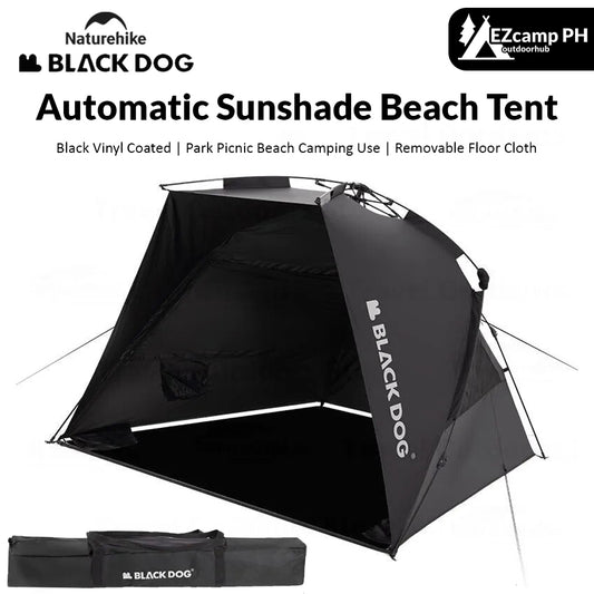 BLACKDOG by Naturehike Black Automatic Sunshade Beach Dome Tent Outdoor Canopy Fast Build UPF50+ Sunscreen Vinyl Coated Camping Picnic Fishing for 2-3 Person Waterproof PU3000mm Black Dog Nature Hike