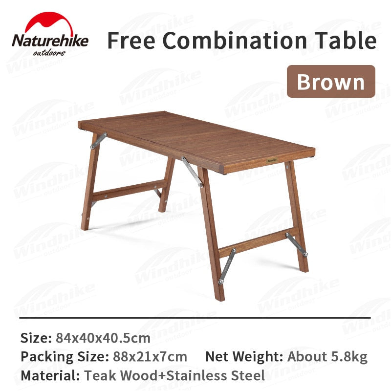 Naturehike IGT Compatible Free Combination Premium Wood Folding Table Outdoor Camping Portable Teak Wooden BBQ Grill Stove Integrated Foldable Table