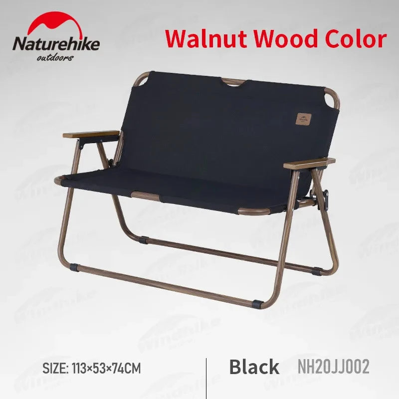 Naturehike Foldable Double Camping Chair Outdoor Portable Lightweight Wood Grain Seat Folding Dual Bench 160KG Max Load Camp Aluminum Alloy Hiking Beach Picnic Travel Heavy Duty Original Nature Hike