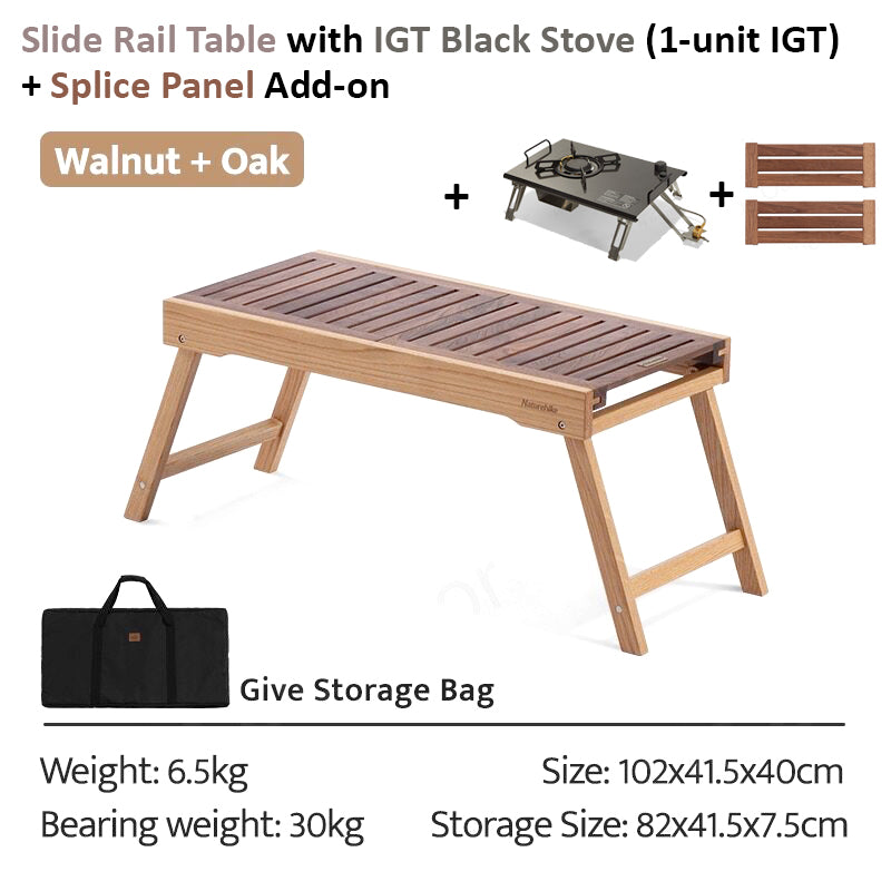 Naturehike Outdoor IGT Compatible Slide Rail Folding Elegant Solid Oak + Walnut Wood Wooden Grill Stove Table Multi-Functional Camping Portable