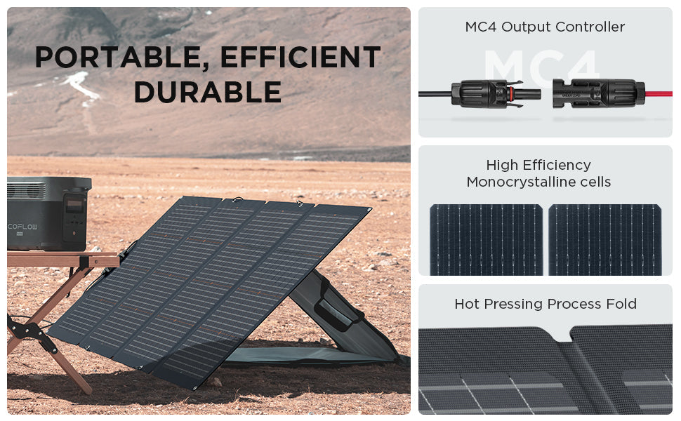 ECOFLOW 220W Single Face and Bi-facial Solar Panel Portable Lightweight Single Side Foldable Solar Panel Complete With Adjustable Kickstand Waterproof IP68 Durable For Off The Grid Living