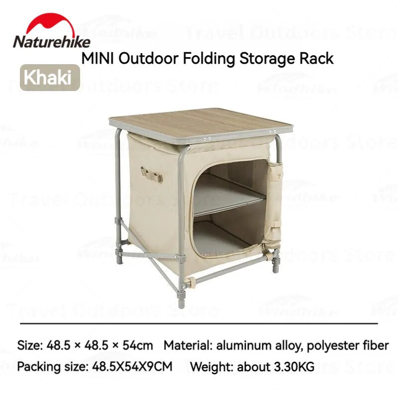 Naturehike MINI Folding Shelf Table Outdoor Camping Portable 3-Layers Shelves Organizer Rack Foldable with Storage Bag 100L Capacity 600D Oxford Cloth Nature Hike Wushang