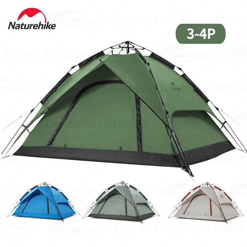 Naturehike Automatic Pop Up Camping Tent Fast Quick Build 3 and 4 Person Dome Style 210D Polyester Waterproof 3000mm Instant Auto Outdoor Shelter